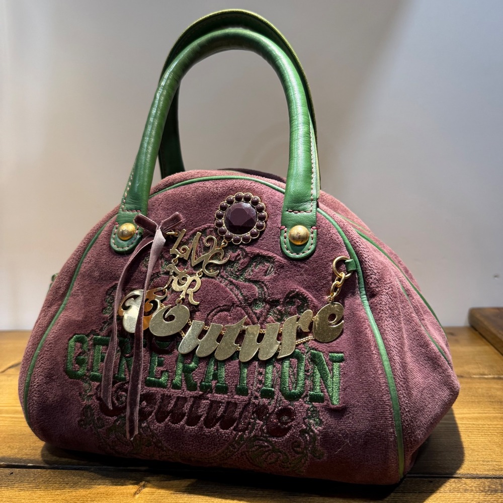 Juicy Couture Vintage Velour Bowling Bag Purple Green Generation Couture Charms